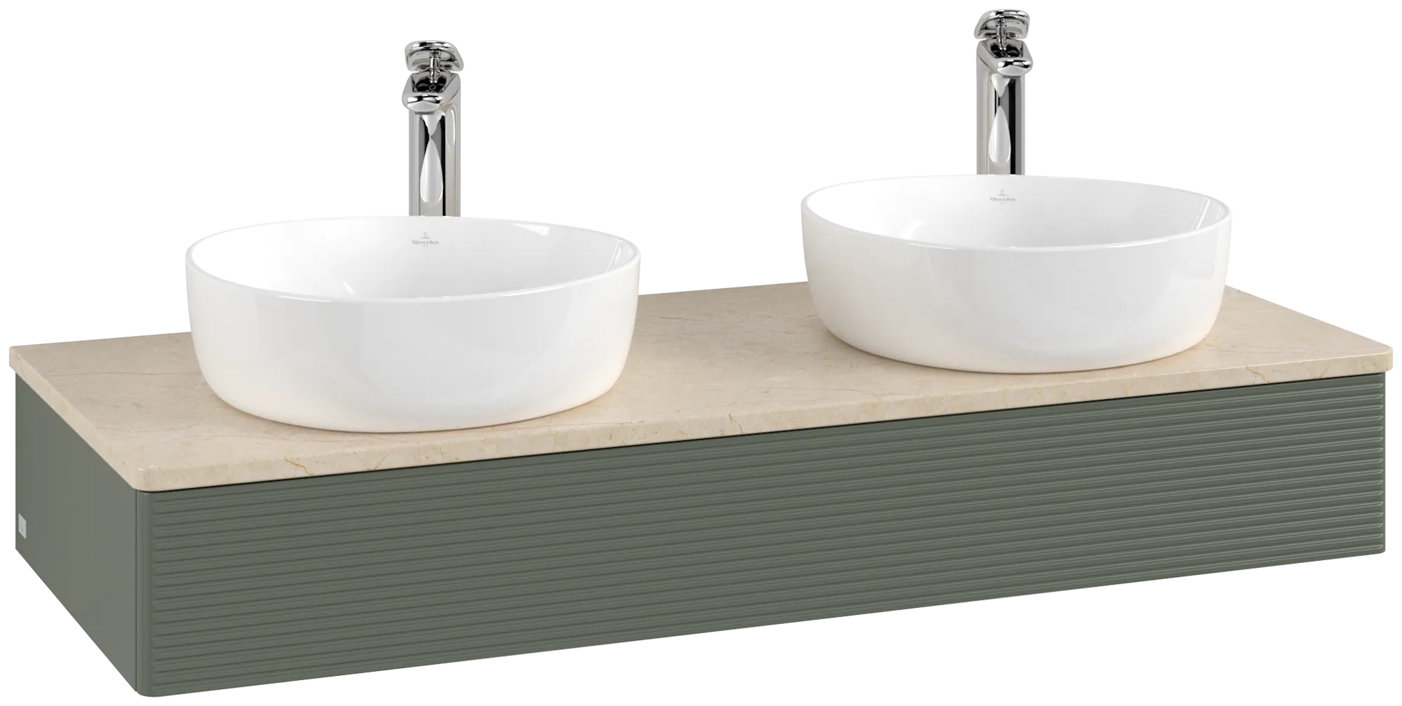 Picture of VILLEROY BOCH Antao Vanity unit, 1 pull-out compartment, 1200 x 190 x 500 mm, Front with grain texture, Leaf Green Matt Lacquer / Botticino #K13153HL