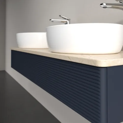 Bild von VILLEROY BOCH Antao Waschbeckenunterschrank, 1 Auszug, 1200 x 190 x 500 mm, Front mit Struktur, Midnight Blue Matt Lacquer / Botticino #K13153HG