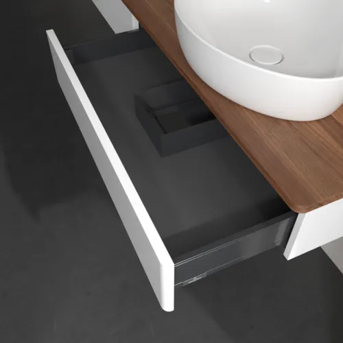 VILLEROY BOCH Antao Waschbeckenunterschrank, 2 Auszüge, 1600 x 190 x 500 mm, Front ohne Struktur, Glossy White Lacquer / Warm Walnut #K16012GF, Bild 6