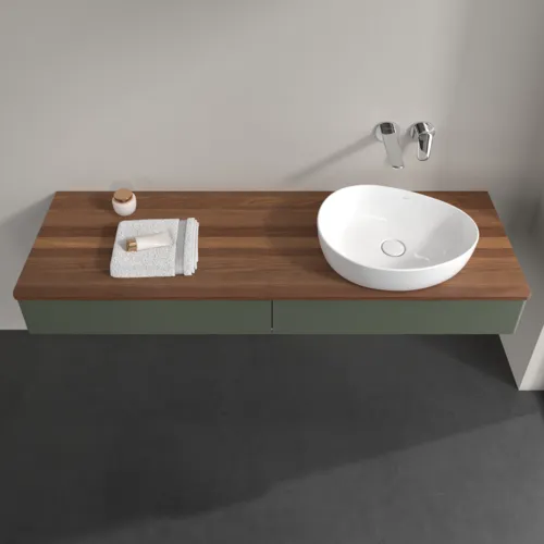 VILLEROY BOCH Antao Waschbeckenunterschrank, 2 Auszüge, 1600 x 190 x 500 mm, Front ohne Struktur, Leaf Green Matt Lacquer / Warm Walnut #K16012HL, Bild 4
