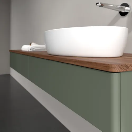 VILLEROY BOCH Antao Waschbeckenunterschrank, 2 Auszüge, 1600 x 190 x 500 mm, Front ohne Struktur, Leaf Green Matt Lacquer / Warm Walnut #K16012HL, Bild 5