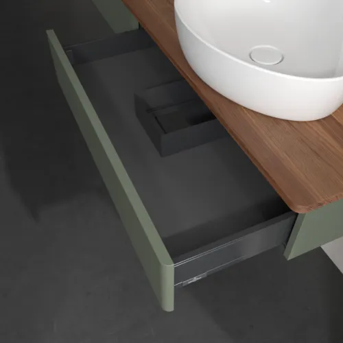 VILLEROY BOCH Antao Waschbeckenunterschrank, 2 Auszüge, 1600 x 190 x 500 mm, Front ohne Struktur, Leaf Green Matt Lacquer / Warm Walnut #K16012HL, Bild 7