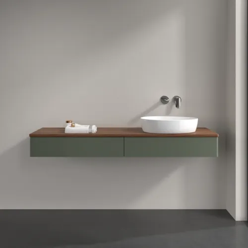 VILLEROY BOCH Antao Waschbeckenunterschrank, 2 Auszüge, 1600 x 190 x 500 mm, Front ohne Struktur, Leaf Green Matt Lacquer / Warm Walnut #K16012HL, Bild 3