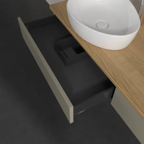 Bild von VILLEROY BOCH Antao Waschbeckenunterschrank, 2 Auszüge, 1600 x 190 x 500 mm, Front ohne Struktur, Stone Grey Matt Lacquer / Honey Oak #K17051HK