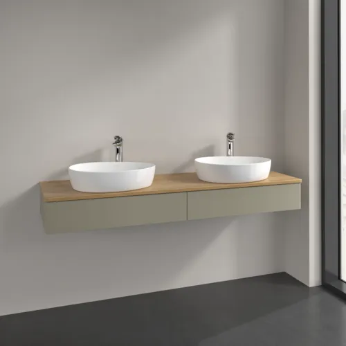 Bild von VILLEROY BOCH Antao Waschbeckenunterschrank, 2 Auszüge, 1600 x 190 x 500 mm, Front ohne Struktur, Stone Grey Matt Lacquer / Honey Oak #K17051HK