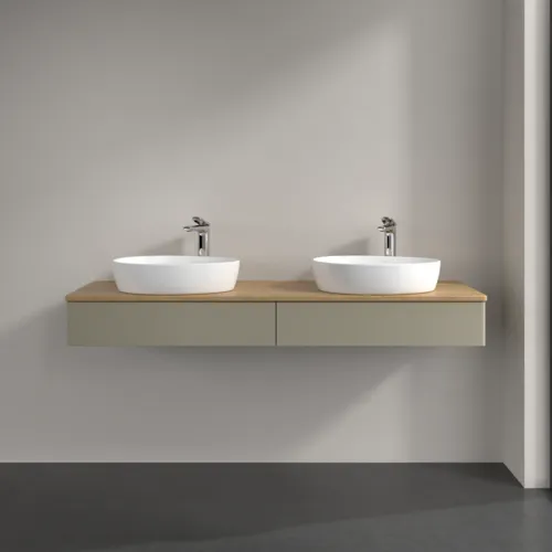 Bild von VILLEROY BOCH Antao Waschbeckenunterschrank, 2 Auszüge, 1600 x 190 x 500 mm, Front ohne Struktur, Stone Grey Matt Lacquer / Honey Oak #K17051HK