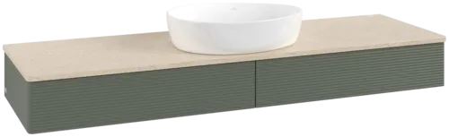 VILLEROY BOCH Antao Vanity unit, 2 pull-out compartments, 1600 x 190 x 500 mm, Front with grain texture, Leaf Green Matt Lacquer / Botticino #K14113HL resmi
