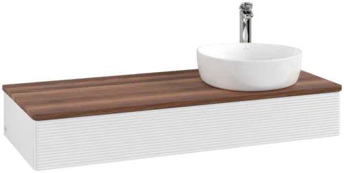 Picture of VILLEROY BOCH Antao Vanity unit, 1 pull-out compartment, 1200 x 190 x 500 mm, Front with grain texture, Glossy White Lacquer / Warm Walnut #K12152GF