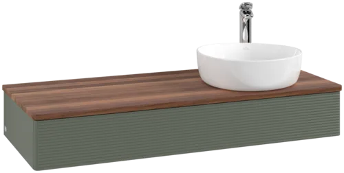 Picture of VILLEROY BOCH Antao Vanity unit, 1 pull-out compartment, 1200 x 190 x 500 mm, Front with grain texture, Leaf Green Matt Lacquer / Warm Walnut #K12152HL