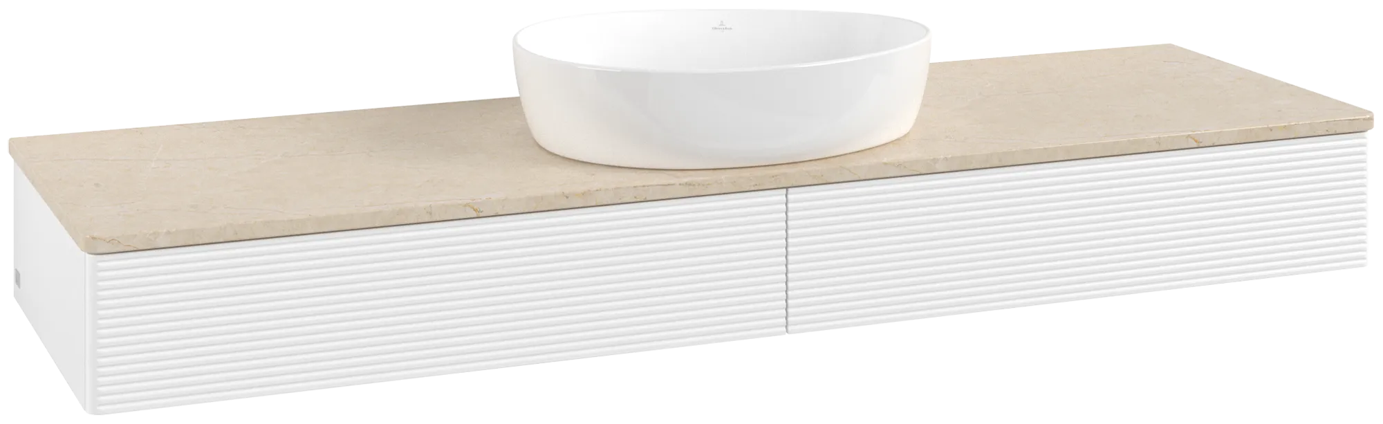 VILLEROY BOCH Antao Vanity unit, 2 pull-out compartments, 1600 x 190 x 500 mm, Front with grain texture, White Matt Lacquer / Botticino #K14113MT resmi