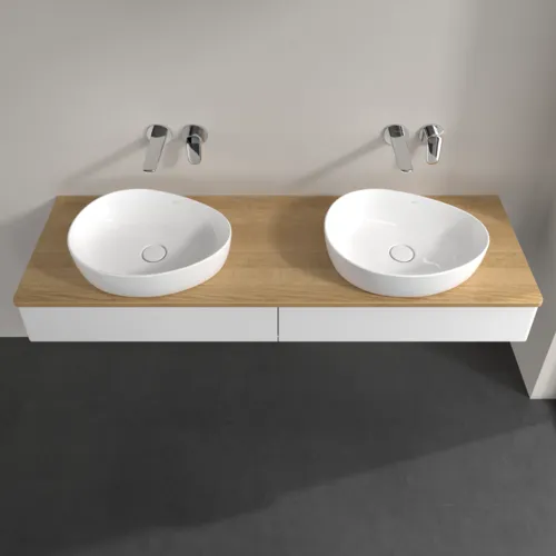 VILLEROY BOCH Antao Waschbeckenunterschrank, 2 Auszüge, 1600 x 190 x 500 mm, Front ohne Struktur, White Matt Lacquer / Honey Oak #K17011MT, Bild 4