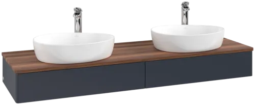 VILLEROY BOCH Antao Vanity unit, 2 pull-out compartments, 1600 x 190 x 500 mm, Front without structure, Midnight Blue Matt Lacquer / Warm Walnut #K17052HG resmi