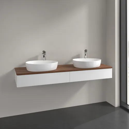 VILLEROY BOCH Antao Waschbeckenunterschrank, 2 Auszüge, 1600 x 190 x 500 mm, Front ohne Struktur, White Matt Lacquer / Warm Walnut #K17052MT, Bild 2