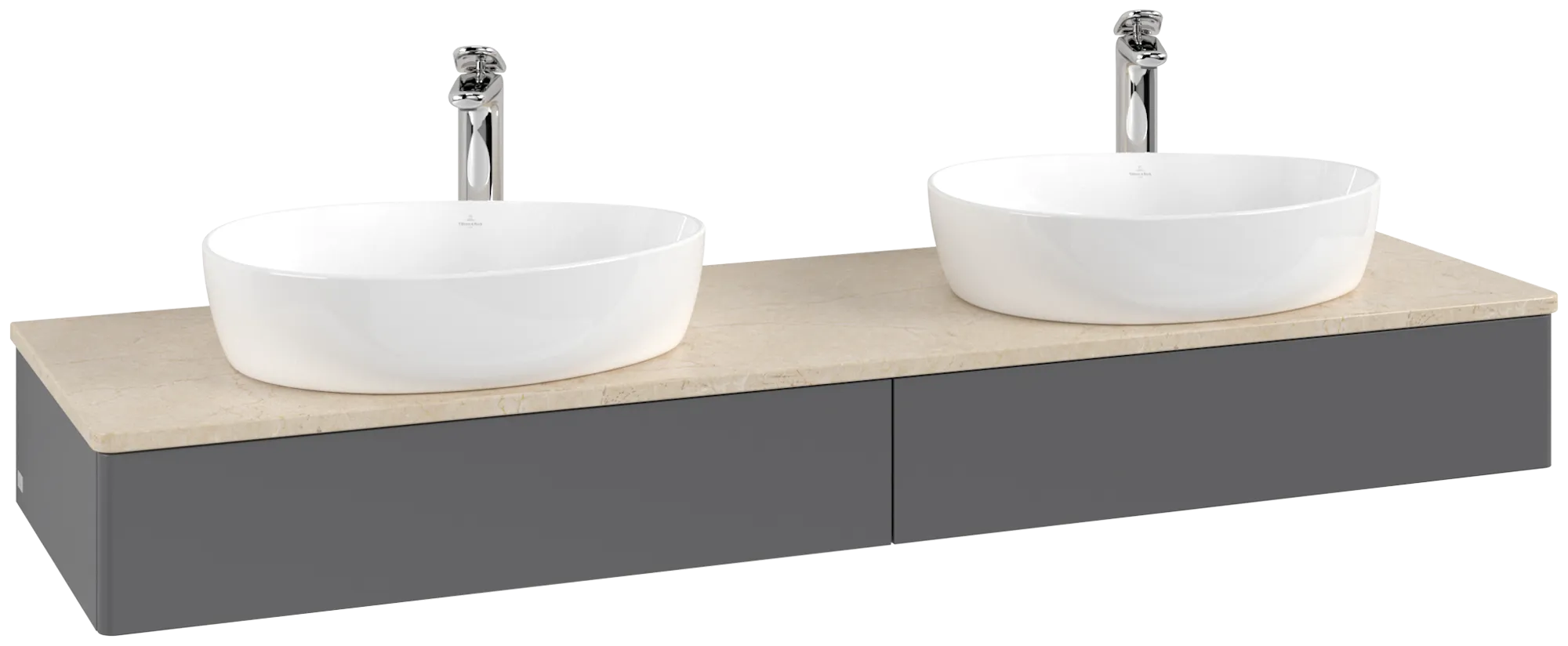 VILLEROY BOCH Antao Vanity unit, 2 pull-out compartments, 1600 x 190 x 500 mm, Front without structure, Anthracite Matt Lacquer / Botticino #K17053GK resmi
