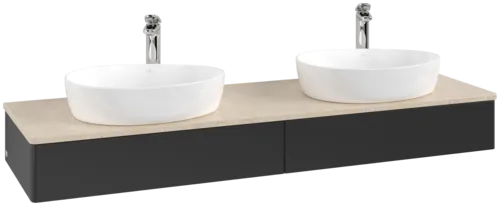 VILLEROY BOCH Antao Vanity unit, 2 pull-out compartments, 1600 x 190 x 500 mm, Front without structure, Black Matt Lacquer / Botticino #K17053PD resmi