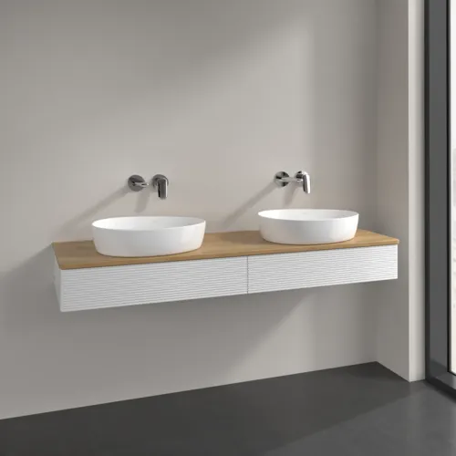 VILLEROY BOCH Antao Waschbeckenunterschrank, 2 Auszüge, 1600 x 190 x 500 mm, Front mit Struktur, Glossy White Lacquer / Honey Oak #K17111GF, Bild 2