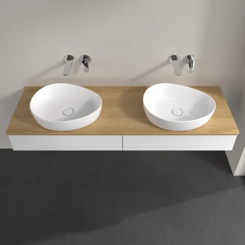 VILLEROY BOCH Antao Waschbeckenunterschrank, 2 Auszüge, 1600 x 190 x 500 mm, Front mit Struktur, Glossy White Lacquer / Honey Oak #K17111GF, Bild 4