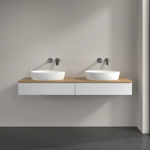 VILLEROY BOCH Antao Waschbeckenunterschrank, 2 Auszüge, 1600 x 190 x 500 mm, Front mit Struktur, Glossy White Lacquer / Honey Oak #K17111GF, Bild 3
