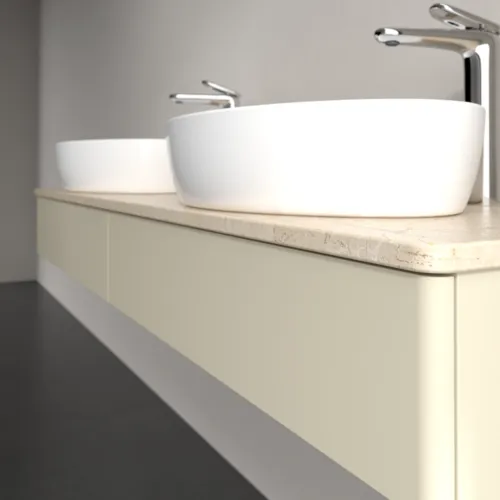 Bild von VILLEROY BOCH Antao Waschbeckenunterschrank, 2 Auszüge, 1600 x 190 x 500 mm, Front ohne Struktur, Silk Grey Matt Lacquer / Botticino #K17053HJ