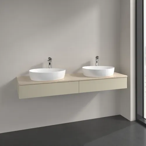 Bild von VILLEROY BOCH Antao Waschbeckenunterschrank, 2 Auszüge, 1600 x 190 x 500 mm, Front ohne Struktur, Silk Grey Matt Lacquer / Botticino #K17053HJ