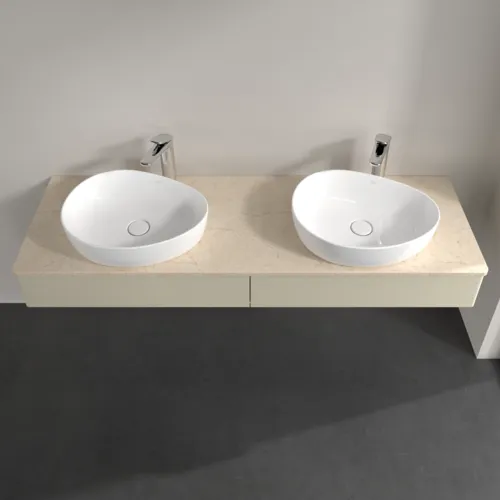 Bild von VILLEROY BOCH Antao Waschbeckenunterschrank, 2 Auszüge, 1600 x 190 x 500 mm, Front ohne Struktur, Silk Grey Matt Lacquer / Botticino #K17053HJ