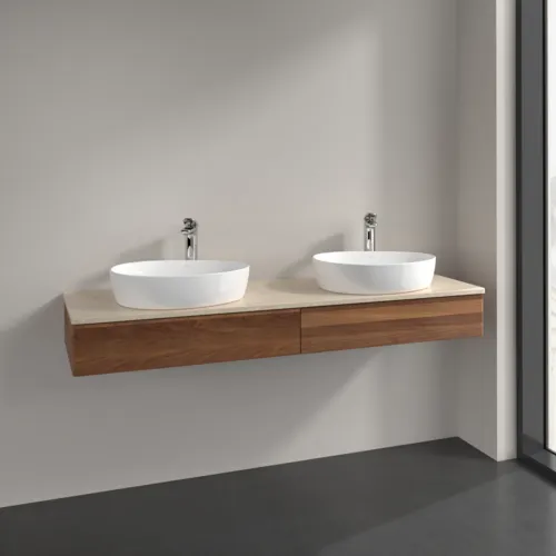 VILLEROY BOCH Antao Waschbeckenunterschrank, 2 Auszüge, 1600 x 190 x 500 mm, Front ohne Struktur, Warm Walnut / Botticino #K17053HM, Bild 2