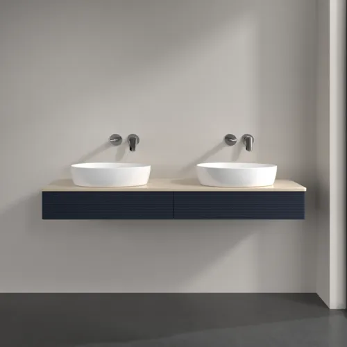 Bild von VILLEROY BOCH Antao Waschbeckenunterschrank, 2 Auszüge, 1600 x 190 x 500 mm, Front mit Struktur, Midnight Blue Matt Lacquer / Botticino #K17113HG