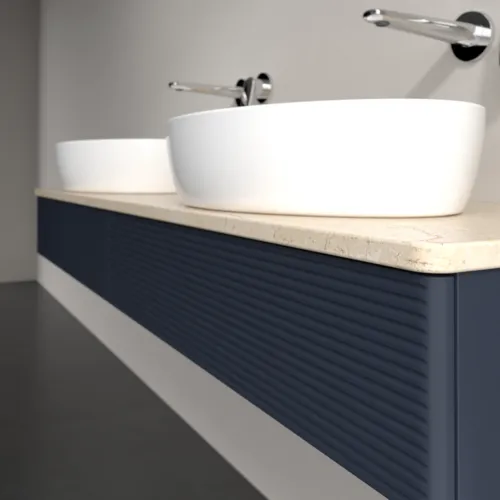 Bild von VILLEROY BOCH Antao Waschbeckenunterschrank, 2 Auszüge, 1600 x 190 x 500 mm, Front mit Struktur, Midnight Blue Matt Lacquer / Botticino #K17113HG
