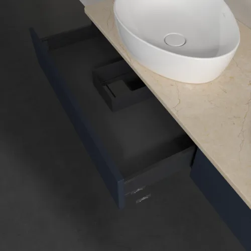 Bild von VILLEROY BOCH Antao Waschbeckenunterschrank, 2 Auszüge, 1600 x 190 x 500 mm, Front mit Struktur, Midnight Blue Matt Lacquer / Botticino #K17113HG