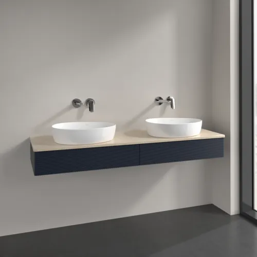 Bild von VILLEROY BOCH Antao Waschbeckenunterschrank, 2 Auszüge, 1600 x 190 x 500 mm, Front mit Struktur, Midnight Blue Matt Lacquer / Botticino #K17113HG
