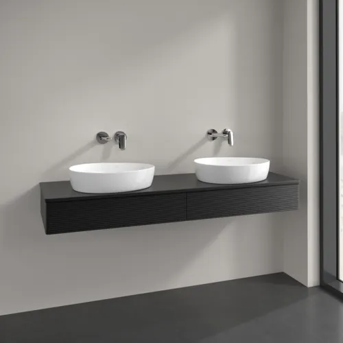 VILLEROY BOCH Antao Waschbeckenunterschrank, 2 Auszüge, 1600 x 190 x 500 mm, Front mit Struktur, Black Matt Lacquer / Black Matt Lacquer #K17150PD, Bild 2