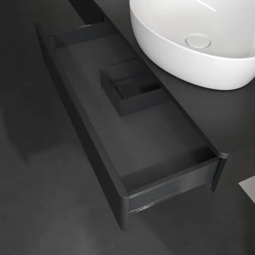 VILLEROY BOCH Antao Waschbeckenunterschrank, 2 Auszüge, 1600 x 190 x 500 mm, Front mit Struktur, Black Matt Lacquer / Black Matt Lacquer #K17150PD, Bild 7