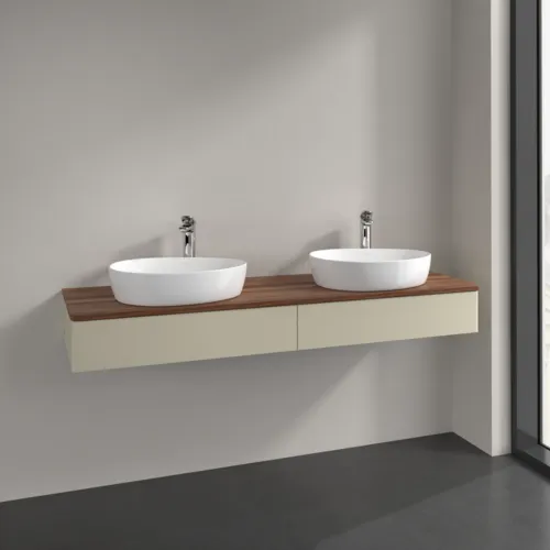 Bild von VILLEROY BOCH Antao Waschbeckenunterschrank, 2 Auszüge, 1600 x 190 x 500 mm, Front ohne Struktur, Silk Grey Matt Lacquer / Warm Walnut #K17052HJ