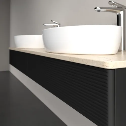Bild von VILLEROY BOCH Antao Waschbeckenunterschrank, 2 Auszüge, 1600 x 190 x 500 mm, Front mit Struktur, Black Matt Lacquer / Botticino #K17153PD