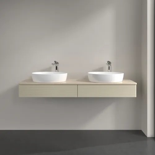 Bild von VILLEROY BOCH Antao Waschbeckenunterschrank, 2 Auszüge, 1600 x 190 x 500 mm, Front mit Struktur, Silk Grey Matt Lacquer / Botticino #K17153HJ
