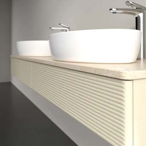 Bild von VILLEROY BOCH Antao Waschbeckenunterschrank, 2 Auszüge, 1600 x 190 x 500 mm, Front mit Struktur, Silk Grey Matt Lacquer / Botticino #K17153HJ