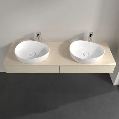 Bild von VILLEROY BOCH Antao Waschbeckenunterschrank, 2 Auszüge, 1600 x 190 x 500 mm, Front mit Struktur, Silk Grey Matt Lacquer / Botticino #K17153HJ