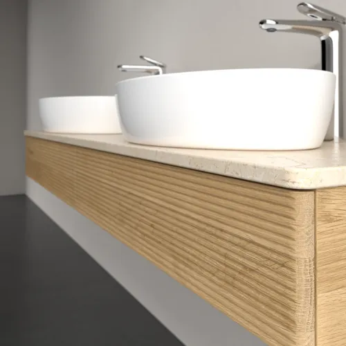 VILLEROY BOCH Antao Waschbeckenunterschrank, 2 Auszüge, 1600 x 190 x 500 mm, Front mit Struktur, Honey Oak / Botticino #K17153HN, Bild 5