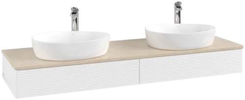 Зображення з  VILLEROY BOCH Antao Vanity unit, 2 pull-out compartments, 1600 x 190 x 500 mm, Front with grain texture, White Matt Lacquer / Botticino #K17153MT