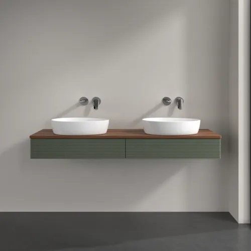 VILLEROY BOCH Antao Waschbeckenunterschrank, 2 Auszüge, 1600 x 190 x 500 mm, Front mit Struktur, Leaf Green Matt Lacquer / Warm Walnut #K17112HL, Bild 3