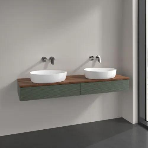 VILLEROY BOCH Antao Waschbeckenunterschrank, 2 Auszüge, 1600 x 190 x 500 mm, Front mit Struktur, Leaf Green Matt Lacquer / Warm Walnut #K17112HL, Bild 2