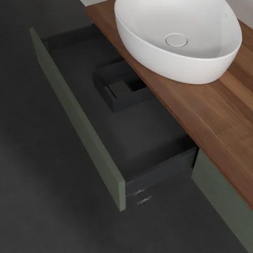 VILLEROY BOCH Antao Waschbeckenunterschrank, 2 Auszüge, 1600 x 190 x 500 mm, Front mit Struktur, Leaf Green Matt Lacquer / Warm Walnut #K17112HL, Bild 6