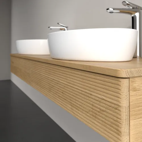 Bild von VILLEROY BOCH Antao Waschbeckenunterschrank, 2 Auszüge, 1600 x 190 x 500 mm, Front mit Struktur, Honey Oak / Honey Oak #K17151HN