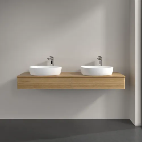 Bild von VILLEROY BOCH Antao Waschbeckenunterschrank, 2 Auszüge, 1600 x 190 x 500 mm, Front mit Struktur, Honey Oak / Honey Oak #K17151HN