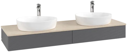 Зображення з  VILLEROY BOCH Antao Vanity unit, 2 pull-out compartments, 1600 x 190 x 500 mm, Front with grain texture, Anthracite Matt Lacquer / Botticino #K17153GK