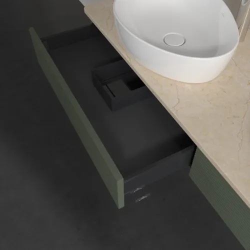 Bild von VILLEROY BOCH Antao Waschbeckenunterschrank, 2 Auszüge, 1600 x 190 x 500 mm, Front mit Struktur, Leaf Green Matt Lacquer / Botticino #K17153HL