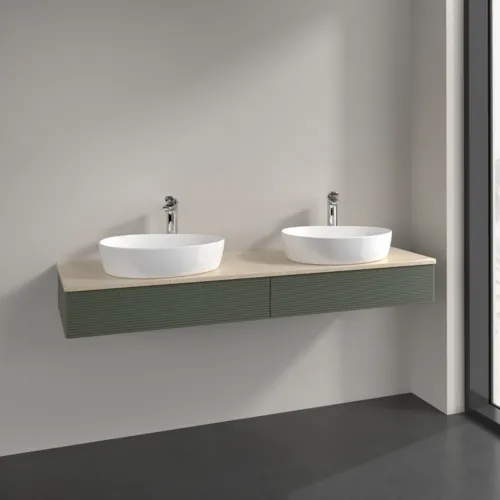Bild von VILLEROY BOCH Antao Waschbeckenunterschrank, 2 Auszüge, 1600 x 190 x 500 mm, Front mit Struktur, Leaf Green Matt Lacquer / Botticino #K17153HL