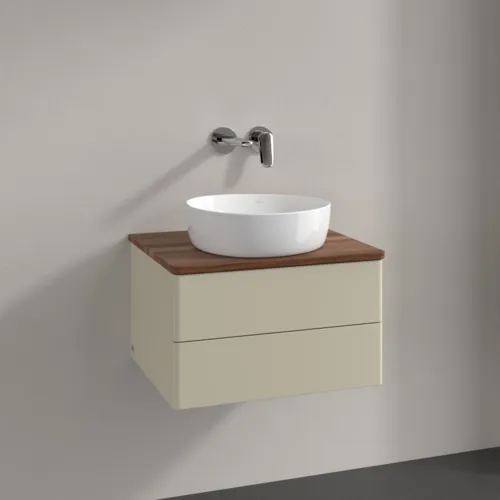 Bild von VILLEROY BOCH Antao Waschbeckenunterschrank, 2 Auszüge, 600 x 360 x 500 mm, Front ohne Struktur, Silk Grey Matt Lacquer / Warm Walnut #K18012HJ