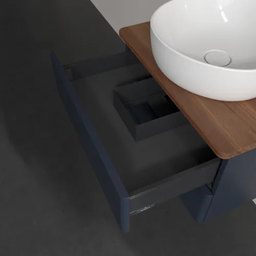 Bild von VILLEROY BOCH Antao Waschbeckenunterschrank, 2 Auszüge, 600 x 360 x 500 mm, Front ohne Struktur, Midnight Blue Matt Lacquer / Warm Walnut #K18012HG
