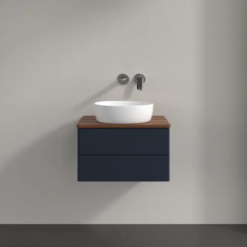 Bild von VILLEROY BOCH Antao Waschbeckenunterschrank, 2 Auszüge, 600 x 360 x 500 mm, Front ohne Struktur, Midnight Blue Matt Lacquer / Warm Walnut #K18012HG